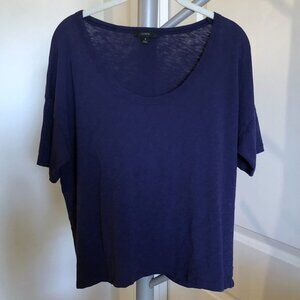 J.Crew Oversized Short Sleeve Top Scoop Neck Relaxed Fit Navy 100 % Cotton